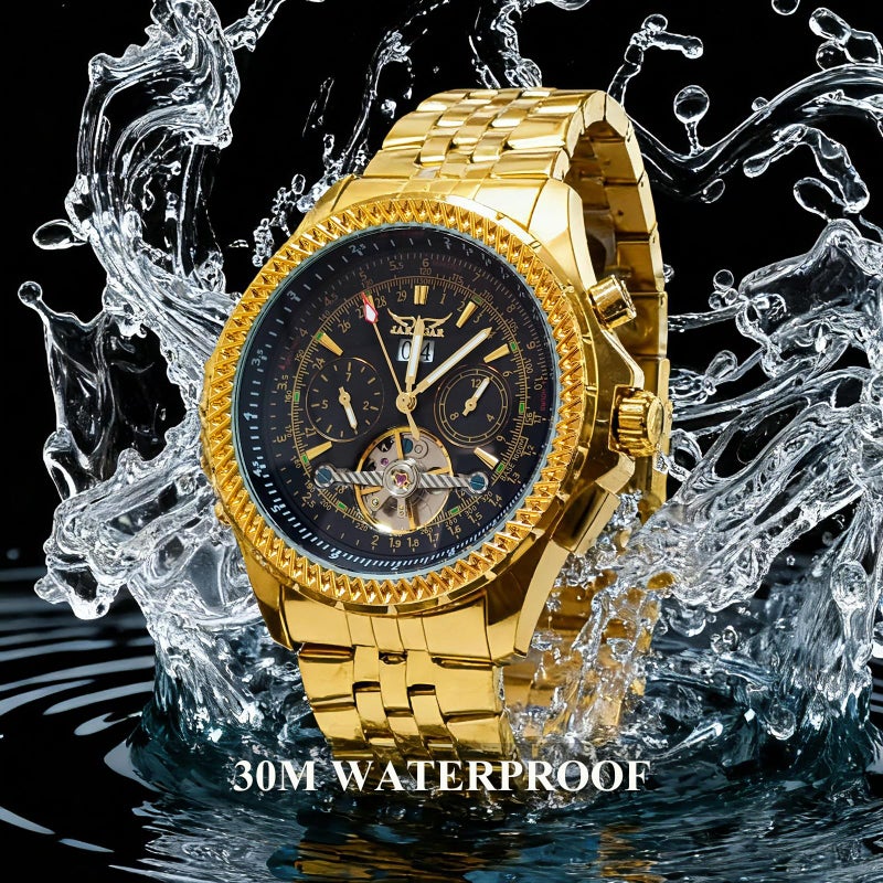 Gute Men's Automatic Watch, Luxury Gold Tone Stainless Steel Big Face Mens Multi Functional Mechanical Wristwatchâ€¦ - Image 4